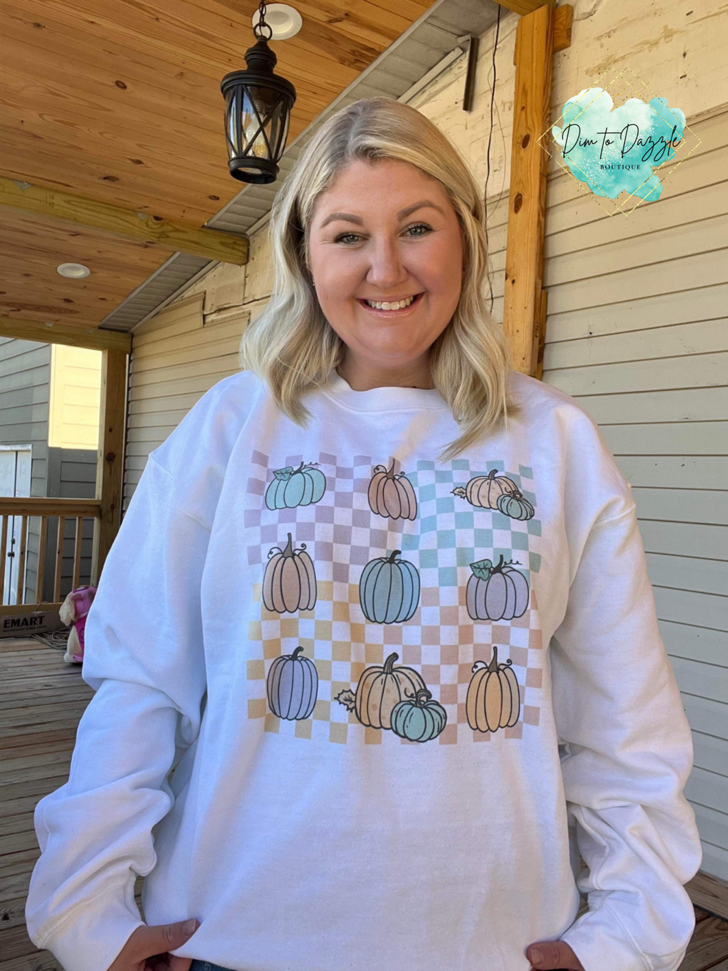 Checkered Pumpkin Graphic Crewneck