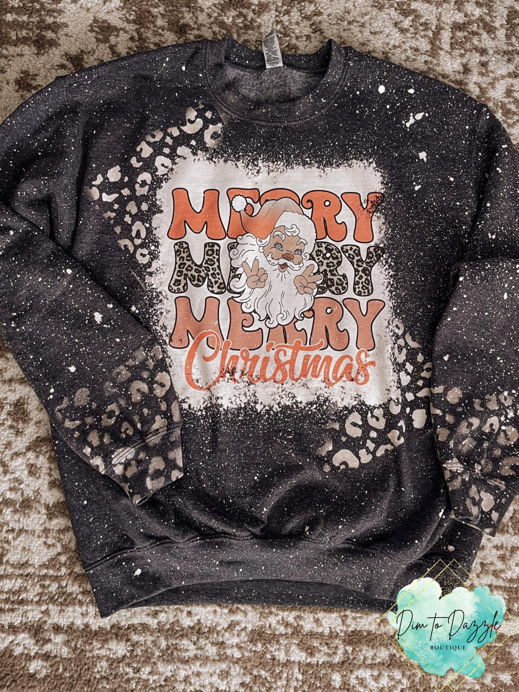 Merry Christmas Leopard Bleached Crewneck